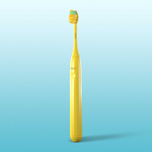 GRIN Technology Electric Toothbrush with 5x Plaque Removal Power | Yellow | 3 Brushing Modes (Whitening, Clean, Sensitive) | 6-Month Battery Life | IPX7 Waterproof | 2 Replacement Heads & Travel Case