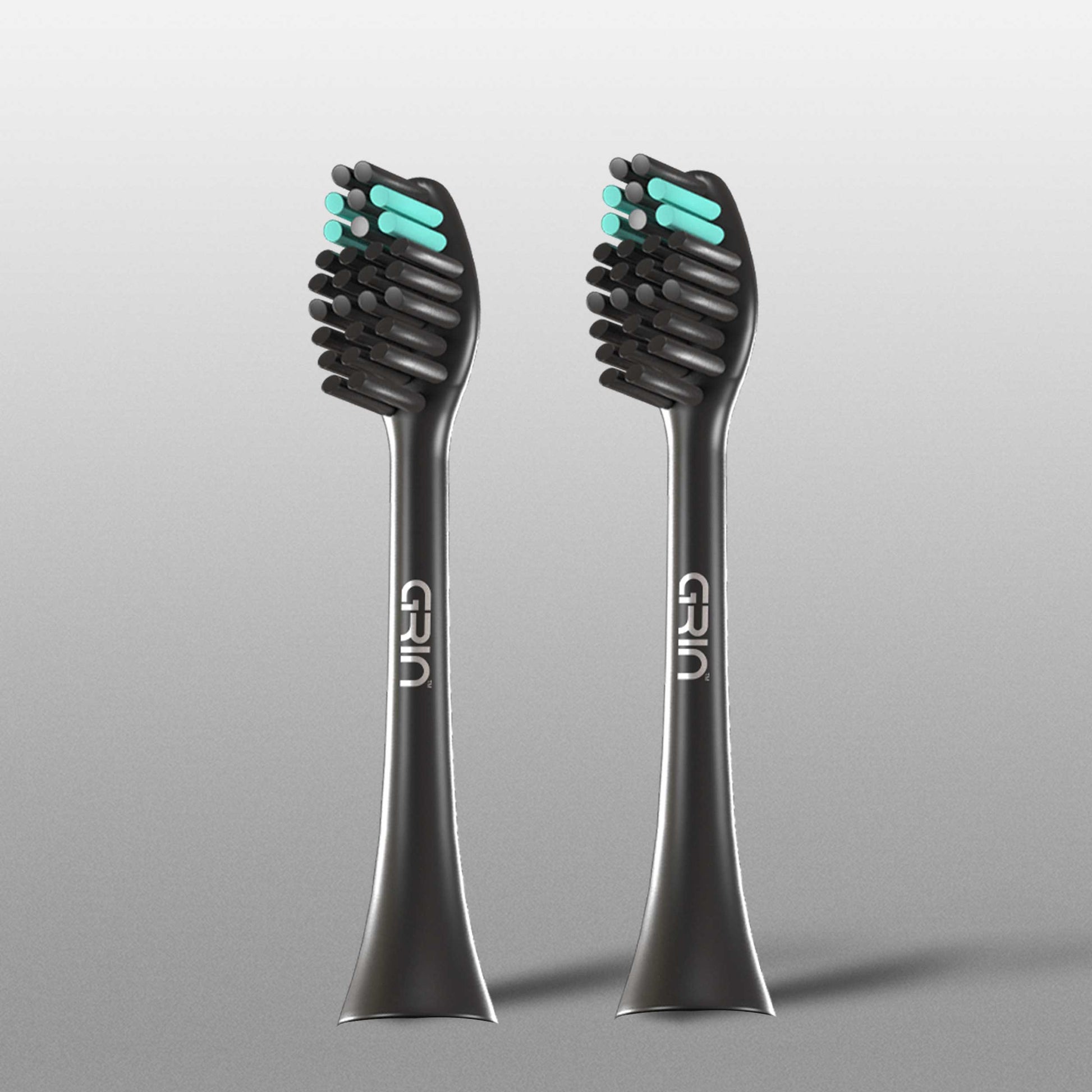 GRIN Replaceable Toothbrush Head | Midnight Black | 2x Plaque Removal | Gentle on Gums | Ergonomic Design | Compatible with Most Electric Toothbrushes | Includes 2 Heads | Eco-Friendly Materials