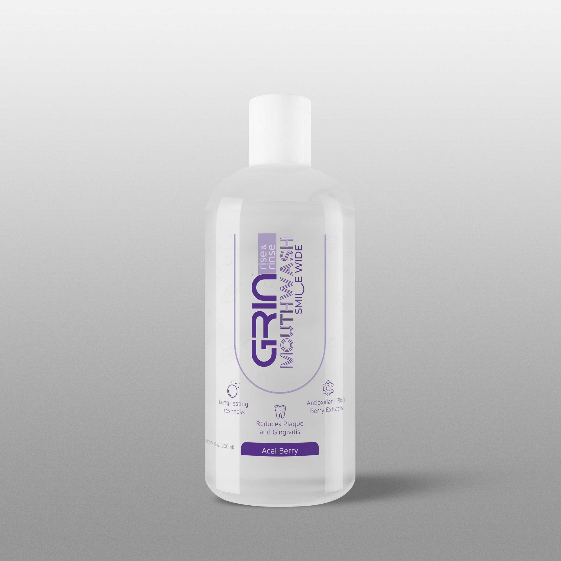 GRIN Acai Berry Mouthwash with 2x Plaque Reduction | 24-Hour Fresh Breath |  Alcohol-Free & Antioxidant-Rich Formula | Soothes Gums in one Use | 300 mL  Bottle