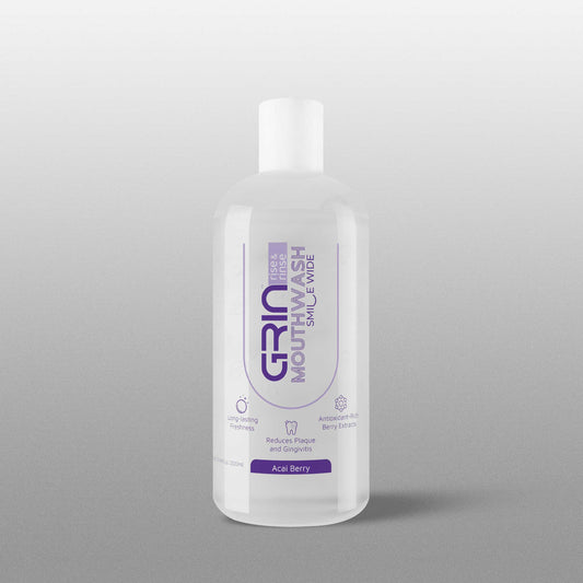 GRIN Acai Berry Mouthwash with 2x Plaque Reduction | 24-Hour Fresh Breath |  Alcohol-Free & Antioxidant-Rich Formula | Soothes Gums in one Use | 300 mL  Bottle