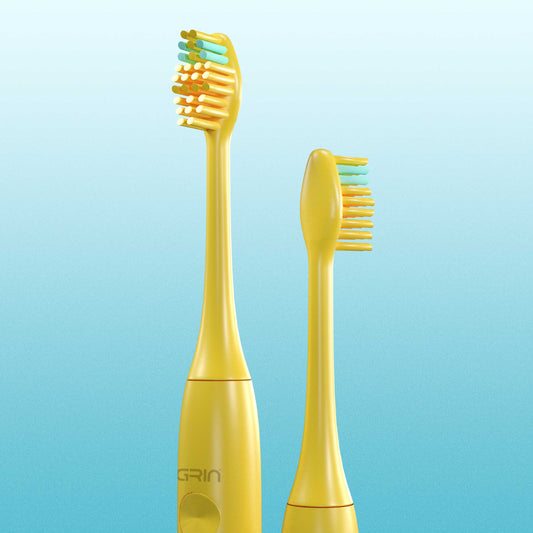 GRIN Technology Electric Toothbrush with 5x Plaque Removal Power | Yellow | 3 Brushing Modes (Whitening, Clean, Sensitive) | 6-Month Battery Life | IPX7 Waterproof | 2 Replacement Heads & Travel Case