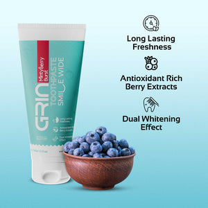 GRIN Minty Berry Burst Toothpaste with Vitamin C | Gentle Whitening & Fresh  Breath | Natural Ingredients | Fluoride-Free | Safe for Daily Use | 100 g Tube