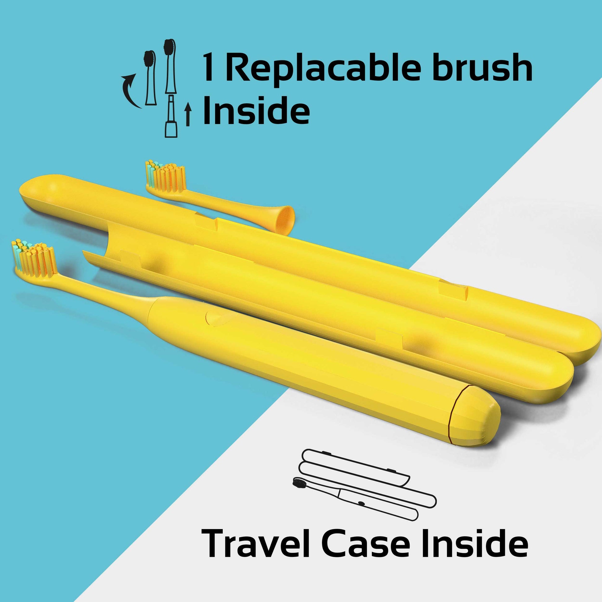 GRIN Technology Electric Toothbrush with 5x Plaque Removal Power | Yellow | 3 Brushing Modes (Whitening, Clean, Sensitive) | 6-Month Battery Life | IPX7 Waterproof | 2 Replacement Heads & Travel Case