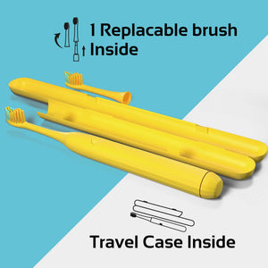GRIN Technology Electric Toothbrush with 5x Plaque Removal Power | Yellow | 3 Brushing Modes (Whitening, Clean, Sensitive) | 6-Month Battery Life | IPX7 Waterproof | 2 Replacement Heads & Travel Case