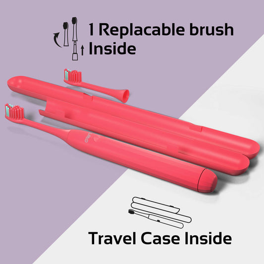 GRIN Technology Electric Toothbrush with 5x Plaque Removal Power | 3 Brushing Modes (Whitening, Clean, Sensitive) | 6-Month Battery Life | IPX7 Waterproof | 2 Replacement Heads & Travel Case